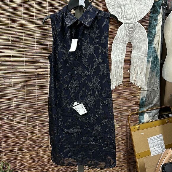 CONNECTED APPAREL Womens Navy Floral Sleeveless Above the Knee Cocktail Shift Dr - Picture 2 of 3